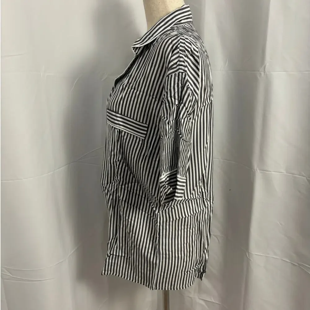 NWT Ettitude Sateen Short Sleeve PJ Shirt - Slate Stripes - Picture 3 of 6